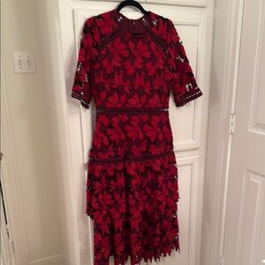 Elegant Red Floral Dress worn 1 time in photos perfection condition